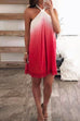 Priyavil Halter Sleeveless Lace Splice Gradient Swing Dress