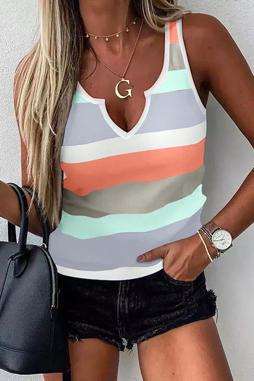 Priyavil V Neck Color Block Striped Summer Tank Top