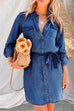 Priyavil Rolled Up Long Sleeves Tie Waist Denim Shirt Dress