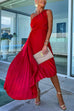 Priyavil One Shoulder Cut Out Waist Irregular Pleated Party Dress