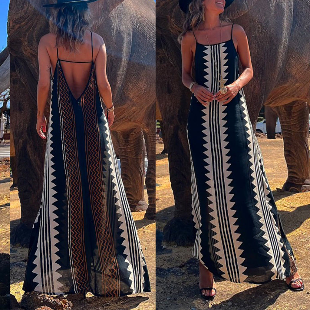Priyavil Printed Backless Swing Cami Maxi Holiday Dress