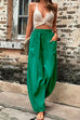 Priyavil Elastic Waist Pockets Tapered Wide Leg Pants