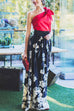 High Waist Floral Print Swing Maxi Satin Skirt