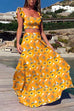 Priyavil Square Collar Ruffle Crop Top Maxi Swing Skirt Printed Set