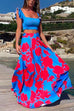 Priyavil Square Collar Ruffle Crop Top Maxi Swing Skirt Printed Set