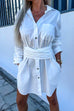 Priyavil Rolled Up Long Sleeve Knot Waist Mini Shirt Dress