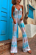 Priyavil Lace-up V Neck Flare Bottoms Tie Dye Skinny Cami Jumpsuit