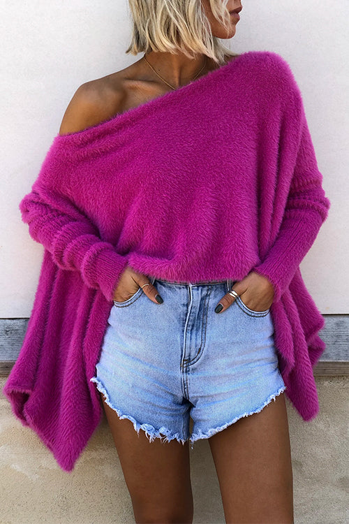 Priyavil Cold Shoulder Oversized Fluffy Pullover Sweater