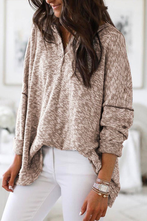 Priyavil Buttons V Neck Long Sleeves Loose Knitting Top