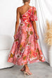 One Shoulder High Waist Floral Print Maxi Swing Dress