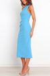 Priyavil One Shoulder Sleeveless Side Split Ruched Midi Dress