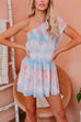 Priyavil One Shoulder Ruffle Sleeve Smocked Waist Tie Dye Dress