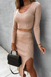 Priyavil Scoop Neck Crop Top Elastic Waist Slit Midi Skirt Ribbed Knit Set