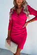 Priyavil Wrap V Neck 3/4 Sleeve Ruched Tulip Hem Dress