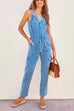 Priyavil V Neck Drawstring Waist Sleeveless Denim Overall Jumpsuit