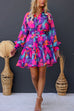 Long Balloon Sleeves Belted Printed Swing Shirt Dress