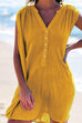 Priyavil Buttons V Neck Sleeveless Ruched Beach Dress