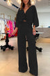 Priyavil V Neck Twist Front Pullover Wide Leg Pants 2 Pieces Outfits