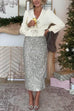 High Waist Shinny Sequin Midi Party Skirt