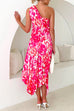 Priyavil One Shoulder Sleeveless Twist Front Floral Pleated Dress