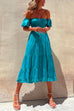 Priyavil Printed Off Shoulder Smocked High Waist Ruffle Swing Dress