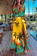 Priyavil V Neck High Slit Maxi Cover Up Dress with Crop Cami Top Beach Set
