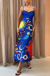 Priyavil Cross Front Cut Out Unique Printed Satin Cami Dress
