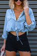 Priyavil Long Sleeves Drawstring Hem Cropped Denim Shirt