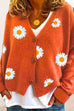 Priyavil V Neck Button Up Daisy Embroidery Sweater Cardigan