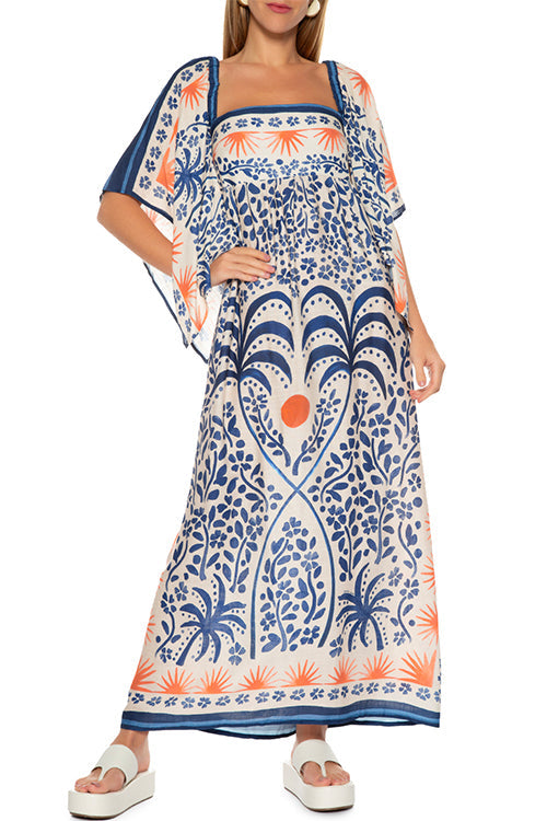 Priyavil Square Collar Flutter Sleeves Printed Maxi Vacation Dress